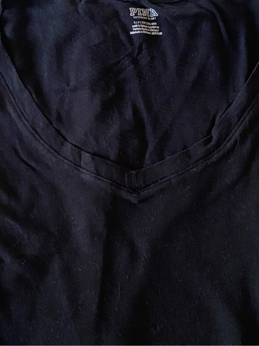 PINK Victoria's Secret Black Long Sleeve V‑Neck Tee